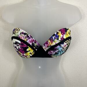 Beach Bunny Panama Floral Animal Print Balconette Strapless Bikini Top L Large
